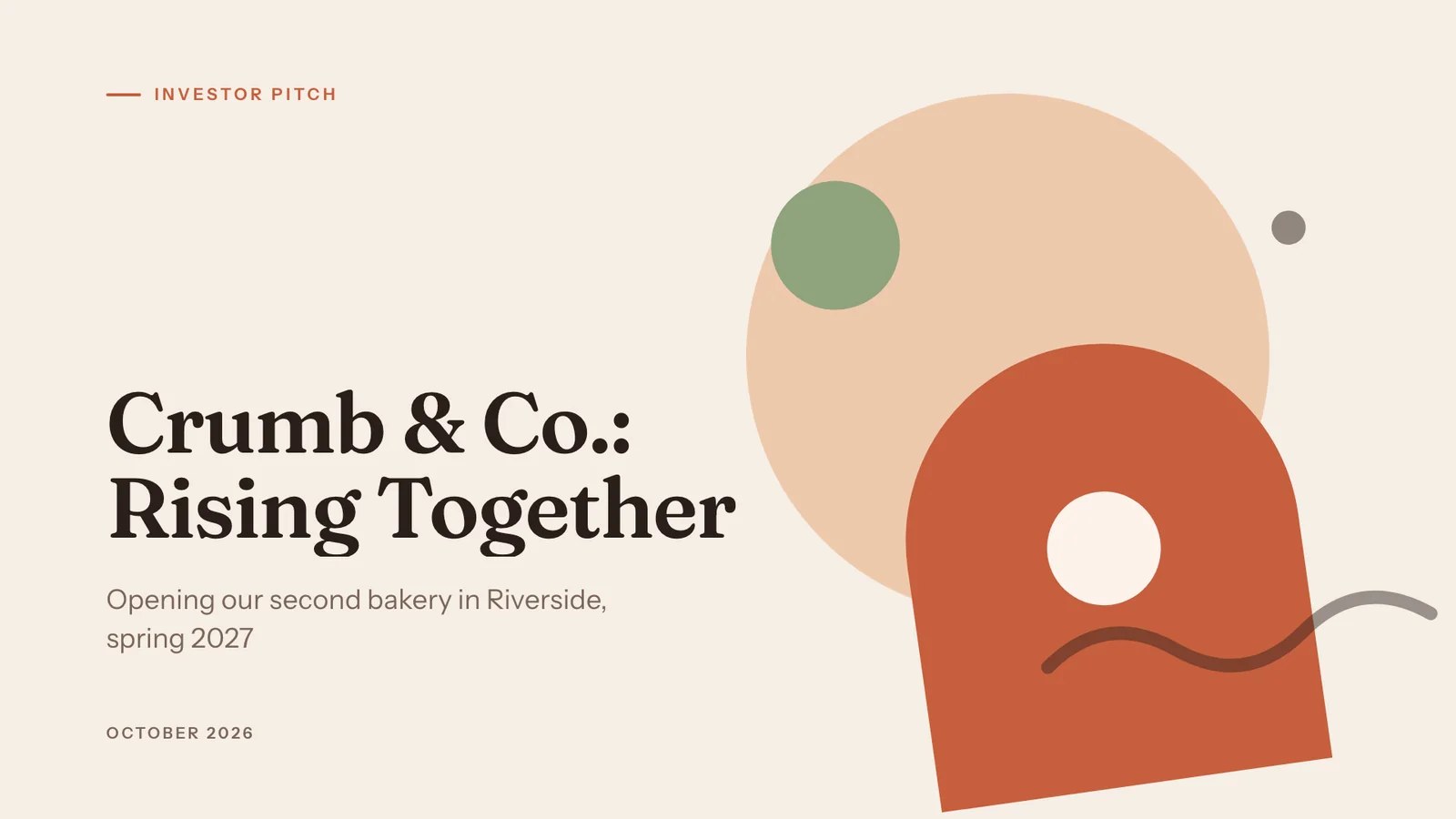 The title slide of a finished deck, Crumb & Co.: Rising Together, in a warm terracotta look.